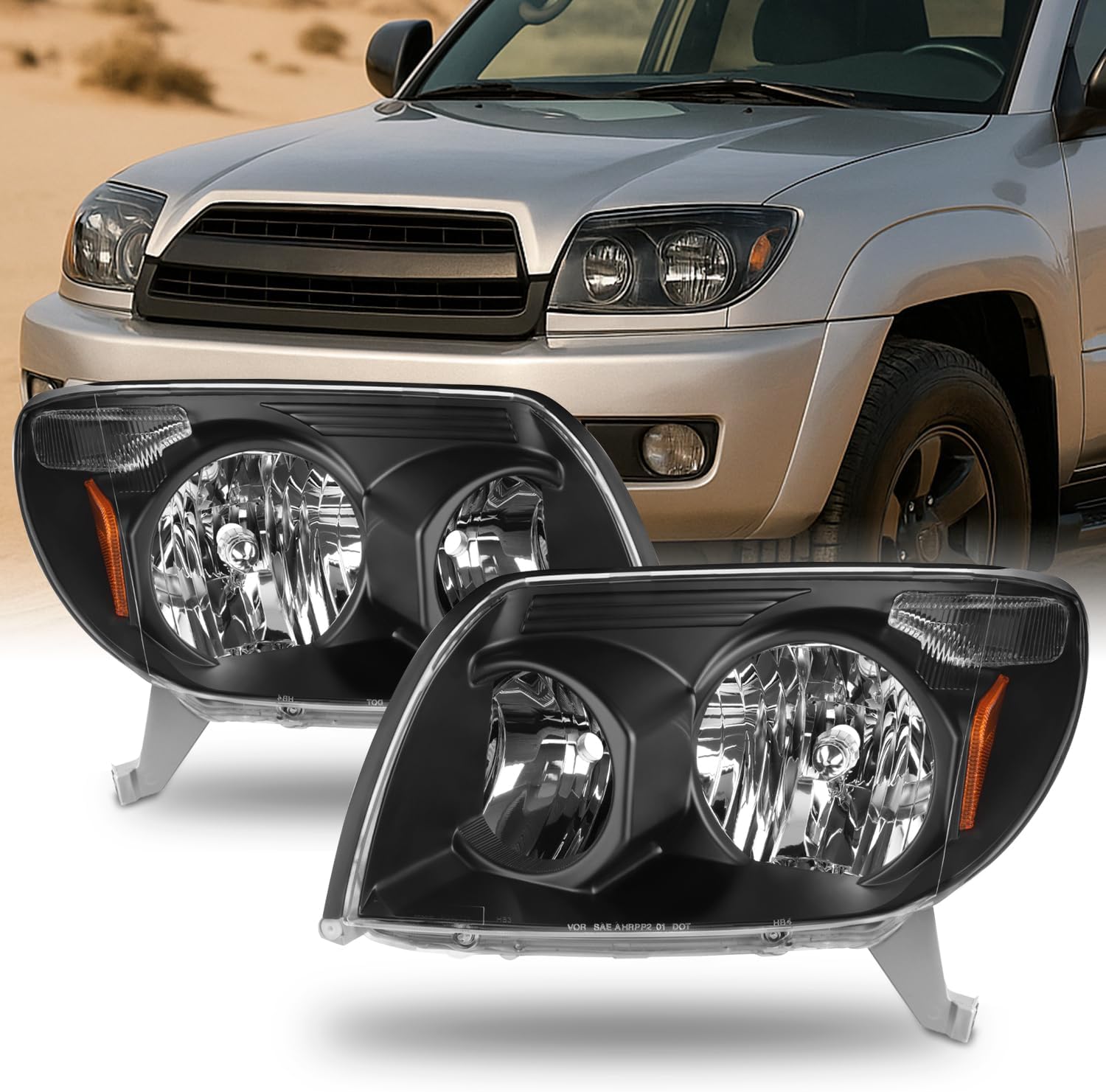 AKKON - For Toyota 4Runner Sport SUV Replacement Black Headlights Driver/Passenger Head Lamps Pair New