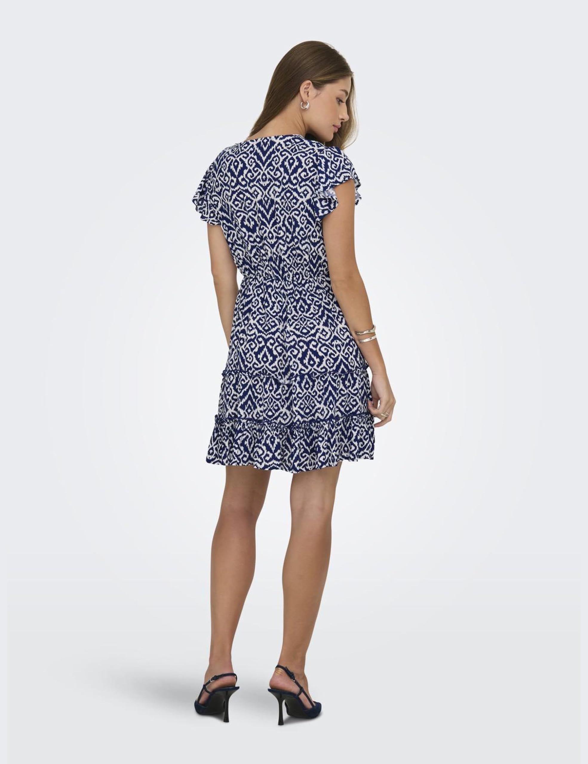 Only Onlclaudette Life SS Mini Dress Wvn Noos Mini Abito con Scollo A V E Volant per Uso Quotidiano Donna (Pacco da 1)