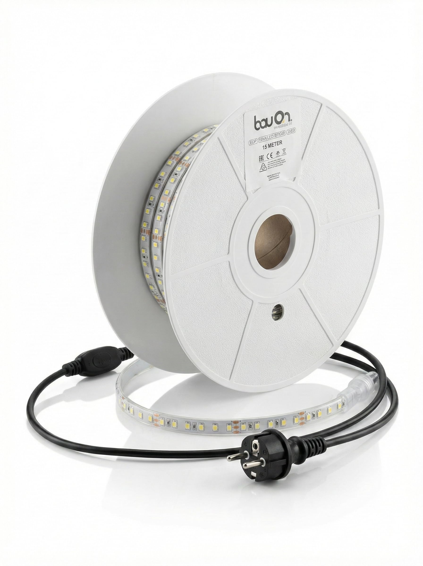 BauOn 15Meter LED-Baustellenbeleuchtung, 230V LED-Lichtschlauch, 6000 K Tageslichtweiß, 19.500 lm, IP65, Innen- & Außenbereich, robuster Silikon-Lichtschlauch für Baustelle & Werkstatt