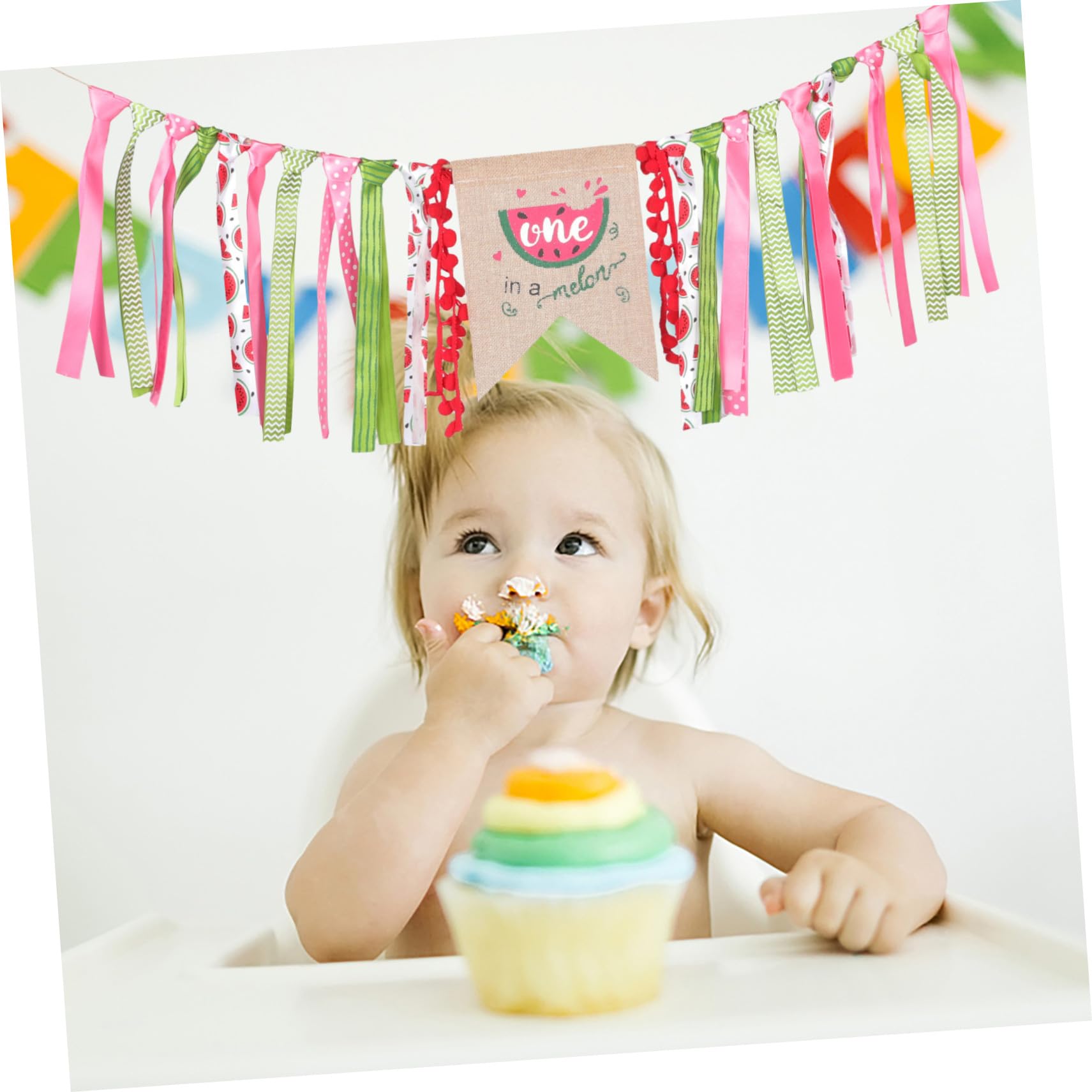 Decoración para Fiesta de Primer Cumpleaños con Banner de Tela Seguro y Adorno para Pastel Diseño para Festivo para Colgar Pared Ventana o Puerta Guirnalda de Lino para Momentos