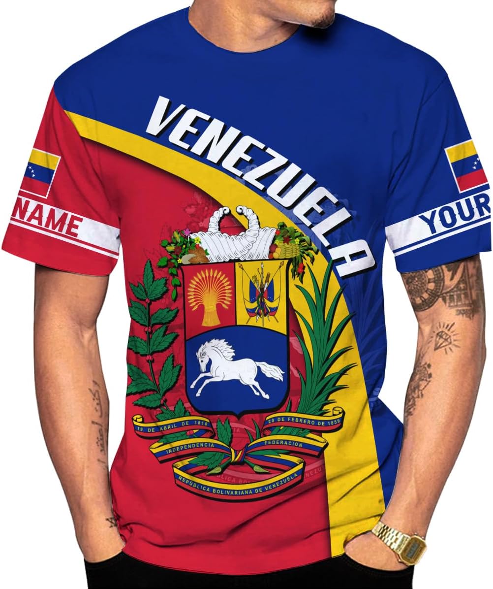 Personalized Venezuela 3D Shirts, Custom Venezuelan Flag Shirt,Venezuela Camisa, Coat of Arms Venezuela Shirt for Men Women