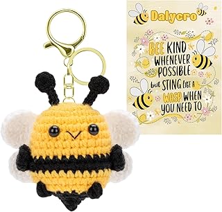 Positive Bee Keychain Hand-Knitted Crochet Bee with Wings Inspirational Gift for Women Birthday Valentine's Day