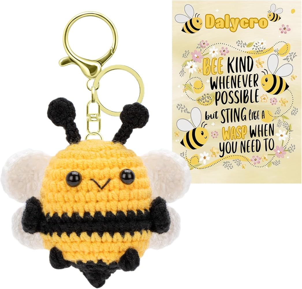 Dalycro Gifts for Mom Positive Bee Keychain Hand-Knitted Crochet