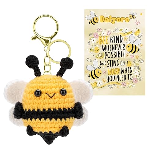 Positive Bee Keychain Hand-Knitted Crochet Bee with Wings Inspirational Gift