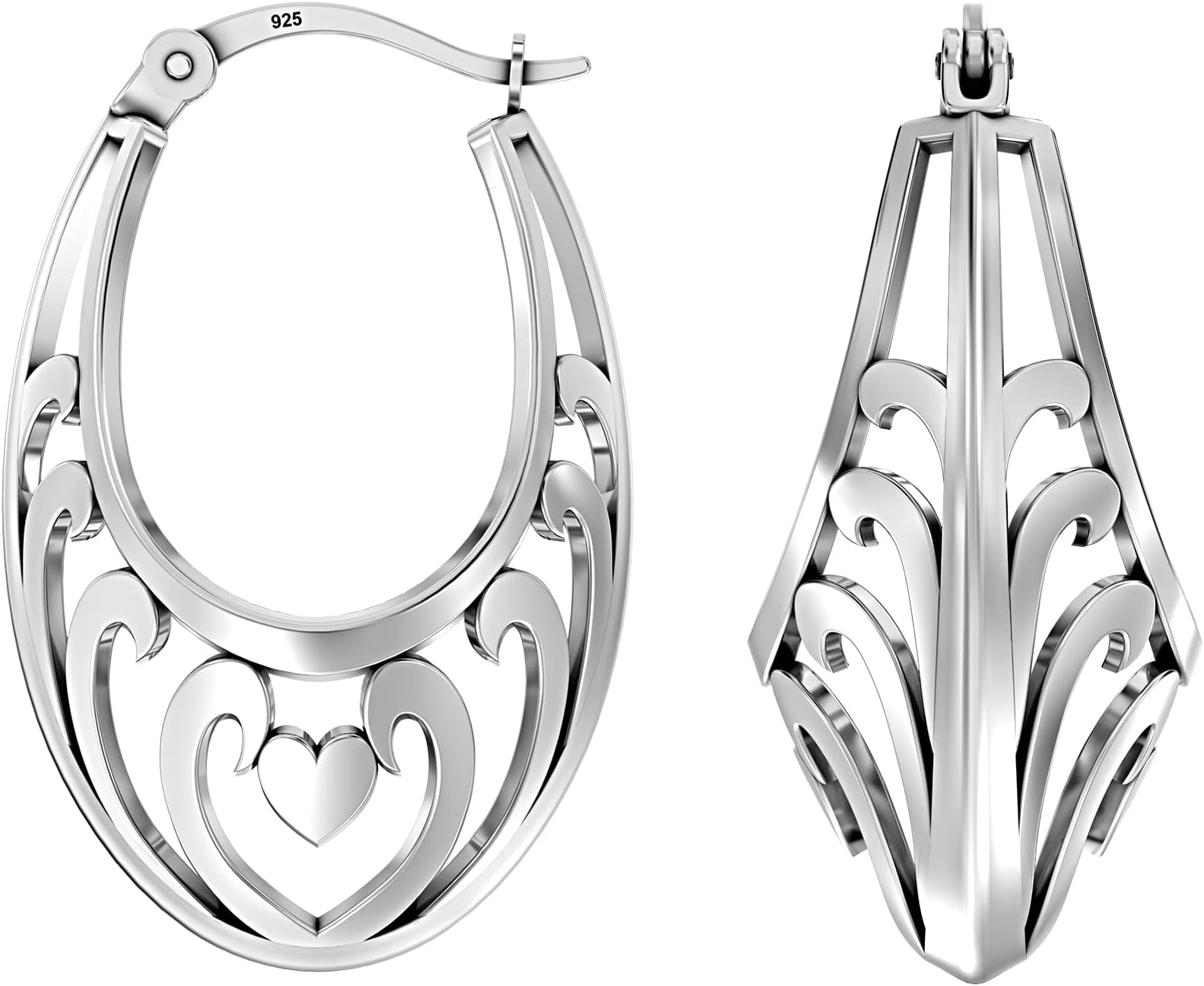 LeCalla 925 Sterling Silver Filigree Hoop Earrings Lightweight Small Medium Hoops Earring for Women Teen