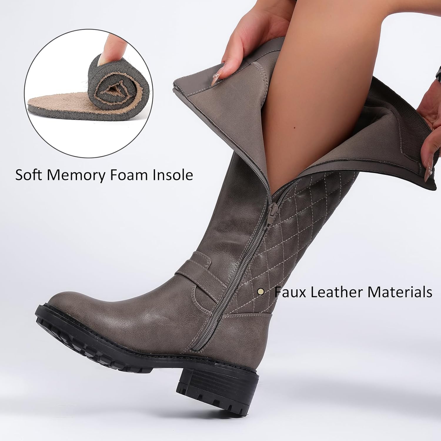 Knee High Boots for Women Classic Comfort Riding Combat Boot Round Toe Side Zipper Long Tall Fall Winter Womens Boots. - Image 2