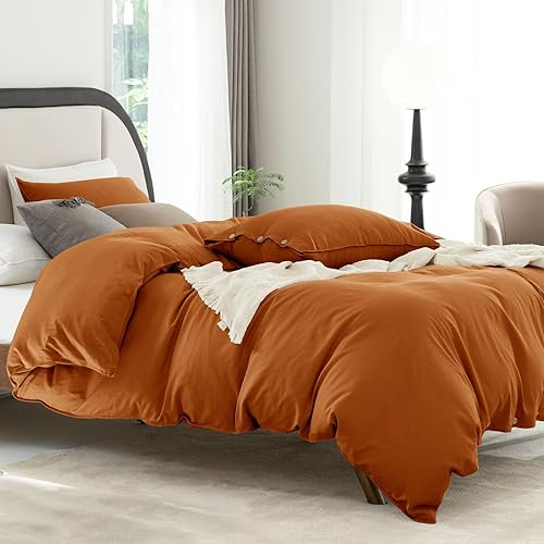 Miniatura 6 de Talasily Juego de funda de edredón de lino tamaño Queen, juego de funda de edredón de mezcla de lino y algodón, suave y fresco, cierre de botón,