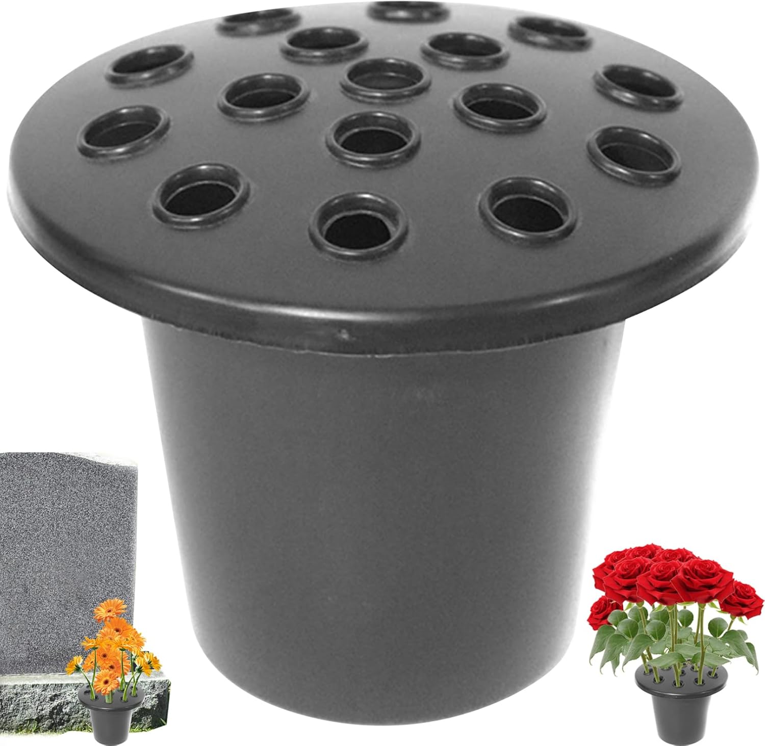 Cemetery Vase,Flower Holder For Cemetery, Grave Flower Pots, 16 Slots