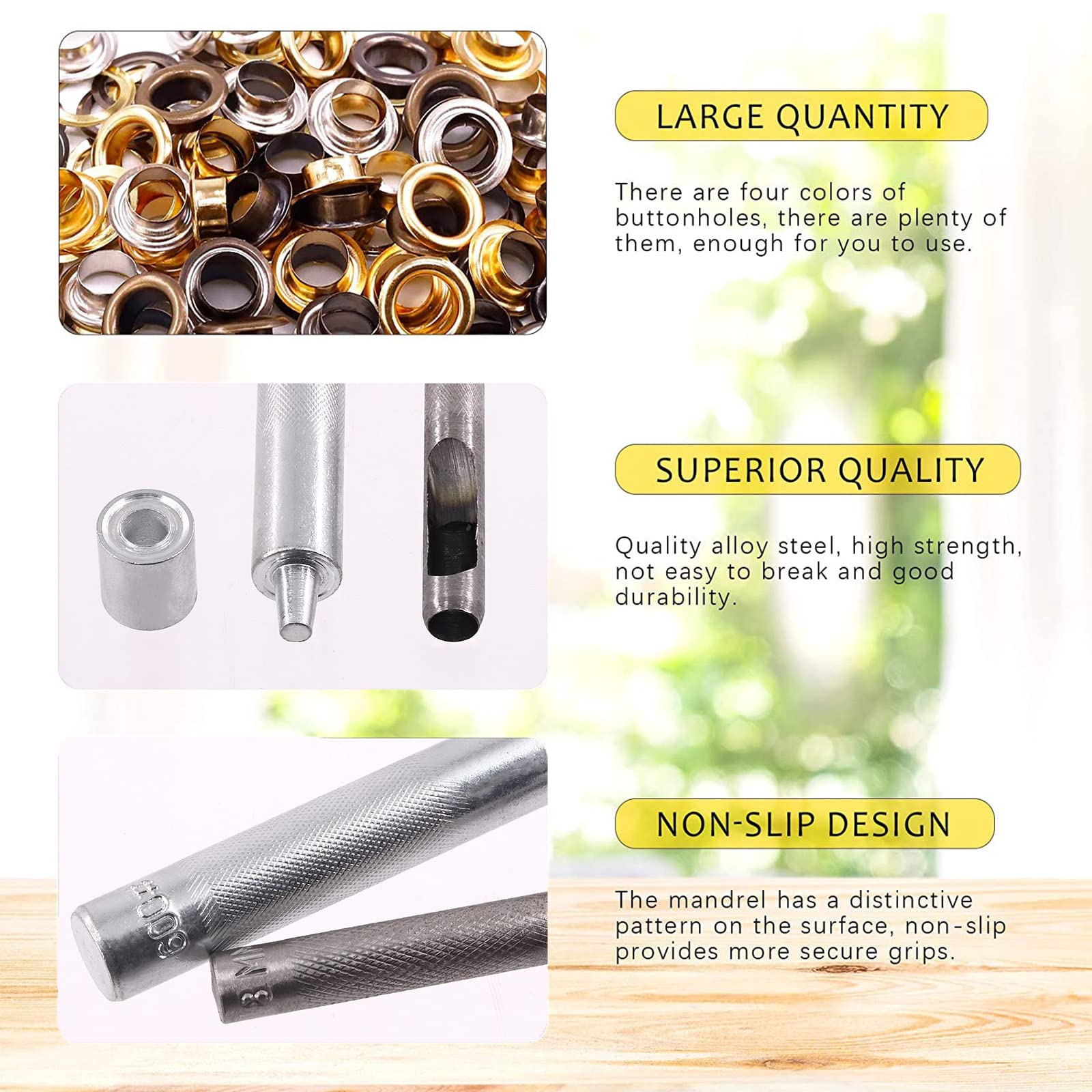 Swpeet 80Pcs, 40Sets 3/10" (8mm) Hole Grommets Thicken 4 Colors Metal Grommets Eyelets Grommets and 3Pcs Setting Instal Tool - Image 4