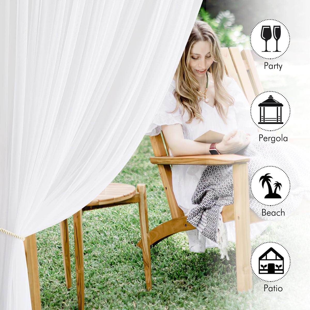 NICETOWN 2 Panels White Mosquito Shield Mesh for Apartment Balcony, Rod Pocket Mosquito Netting Waterproof Outdoor Sheer Curtains for Wedding/Party Backdrop with DIY Size, W118 x L120