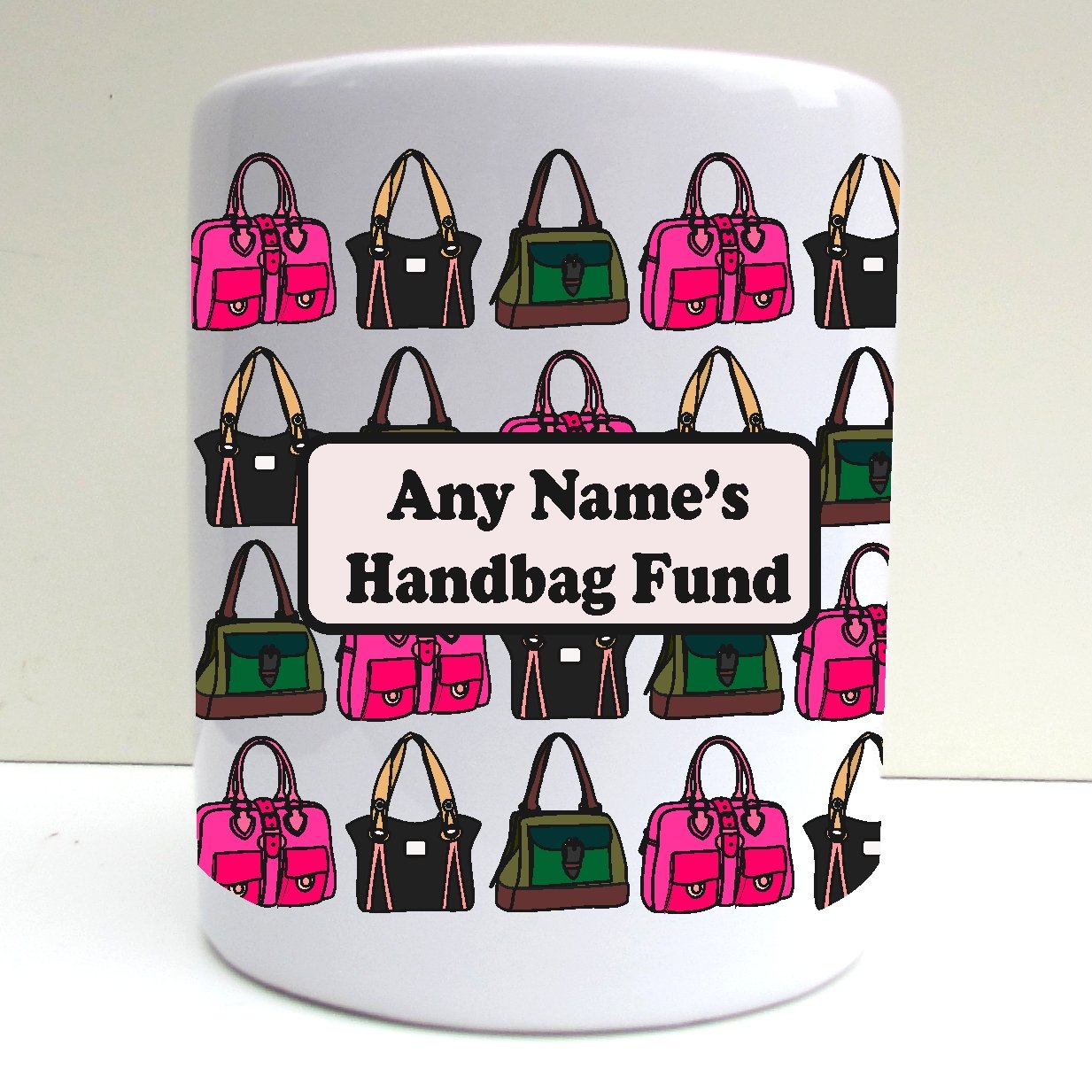 Present2future Personalised Handbag Savings Fund Print Ceramic Moneybox Savings Fund