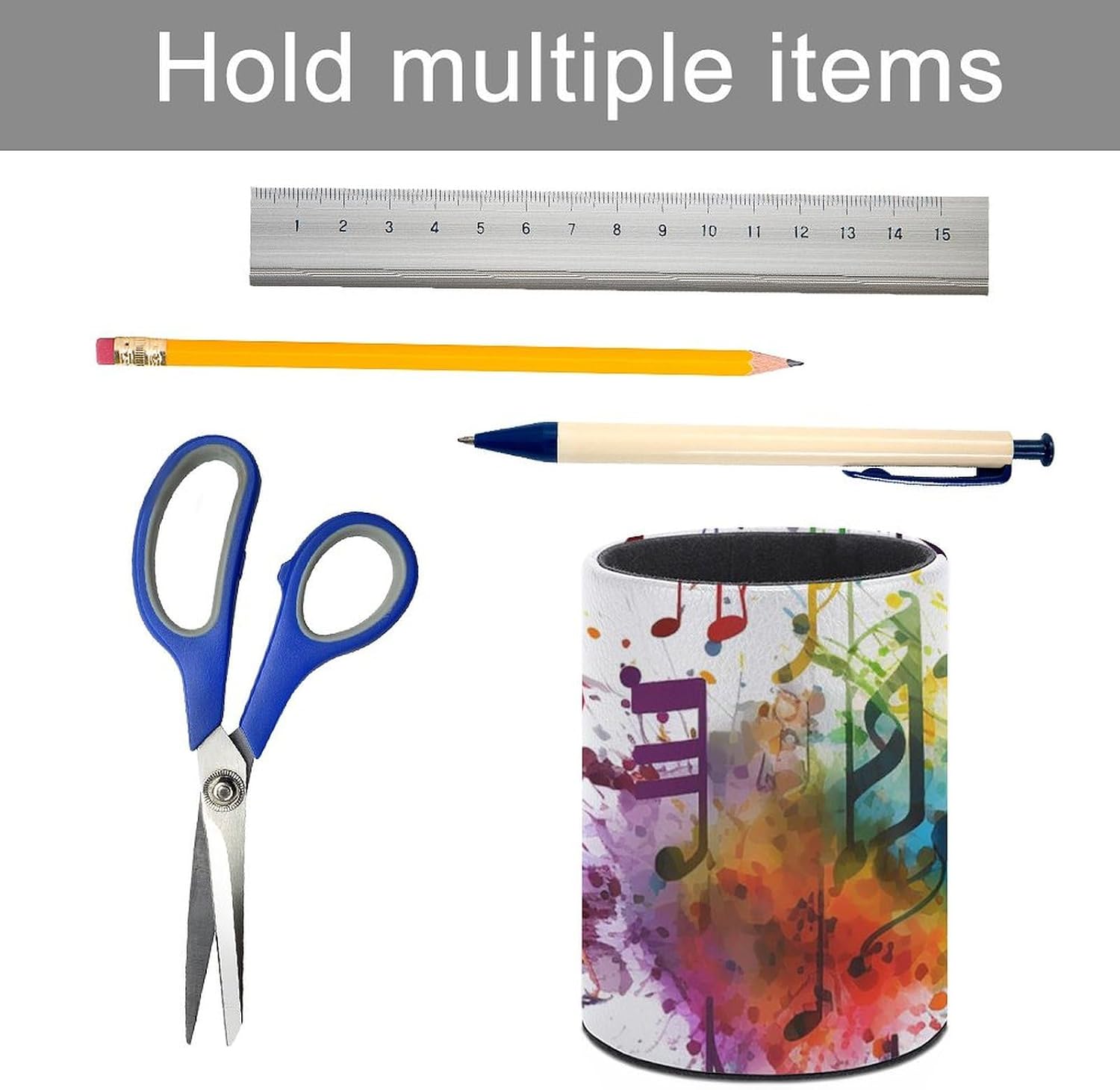 Leather Pen Holder for Desk Organizer Round Pencil Holder Cute Pencil Cup Decorative Makeup Brush Holder Cup Colorful Music Pen Cup Desk Accessories Pen Organizer image 5