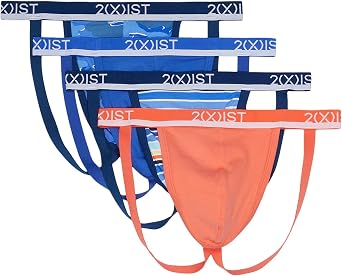 2XIST Bonus Pack 3+1 Stretch Jock Strap Camellia/Festive Stripe Multi/Dazzling Blue/Camo Print Denim LG