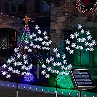Vista 9 de Paquete de 4 unidades de luces solares de Navidad con copo de nieve de 80 LEDs, luces solares con 8 modos para decoración navideña al aire libre
