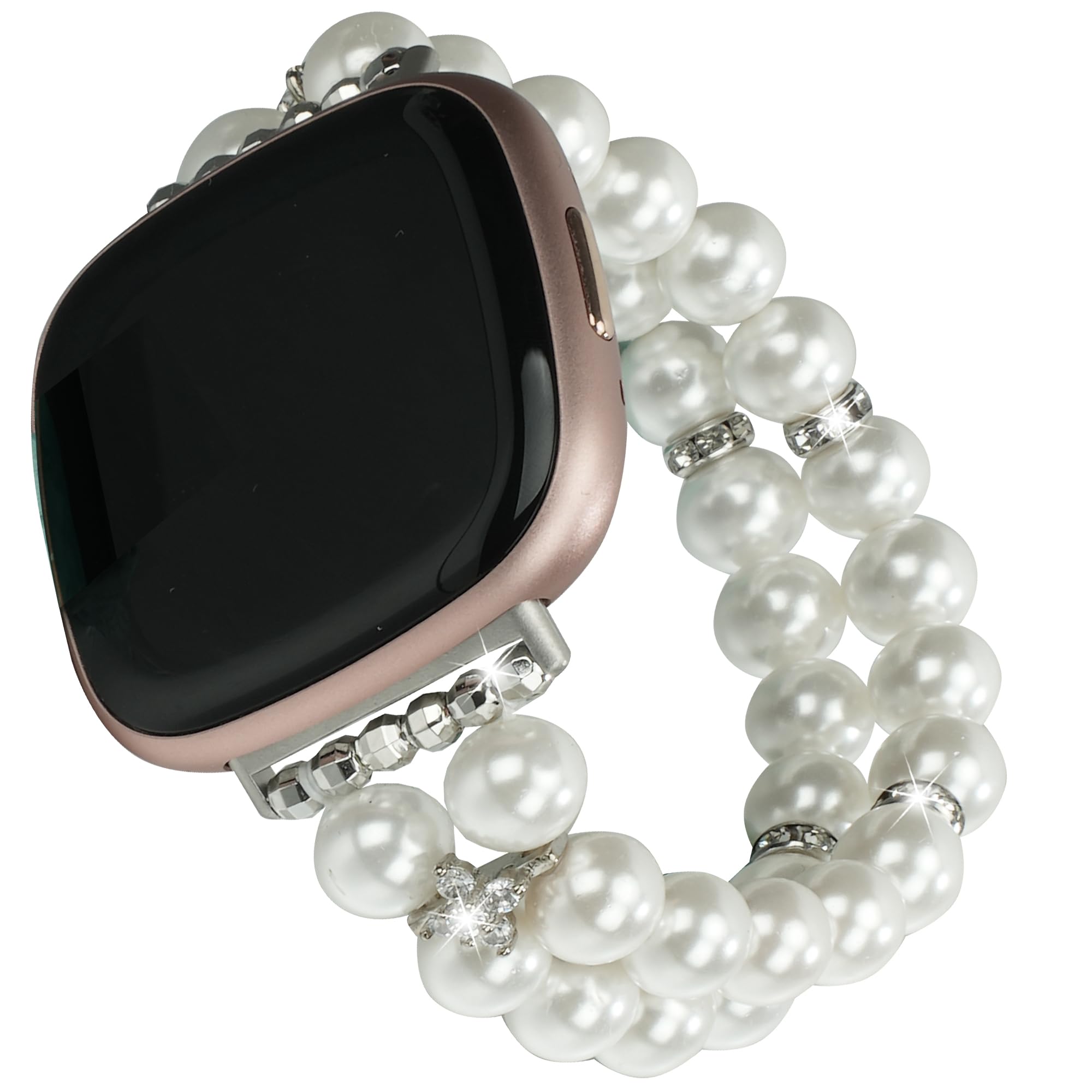 Wongeto Compatible Fitbit Versa 3/4 Bands, Sense 2 Bands for Women, Handmade Elastic Beaded Bracelet for Fitbit Versa 4/3/Sense 2 (Christmas Color)