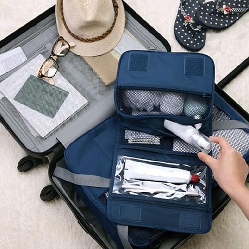 Miniatura 8 de Bolsas de aseo personal, neceser colgante, bolsa de cosméticos, bolsa de maquillaje plegable con gancho y bolsa de mano, color azul marino