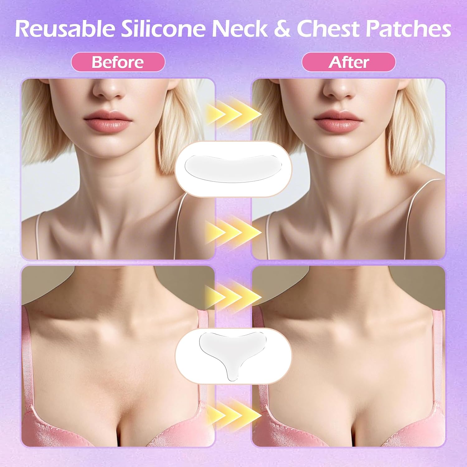 Silicone Neck Wrinkle Patches & Chest Wrinkle Pads – Reusable Anti Wrinkle Silicone Patches for Neck and Chest, Hydrating Silicone Pads for Smoother Looking Skin, Overnight Wrinkle Care for Women(4P)