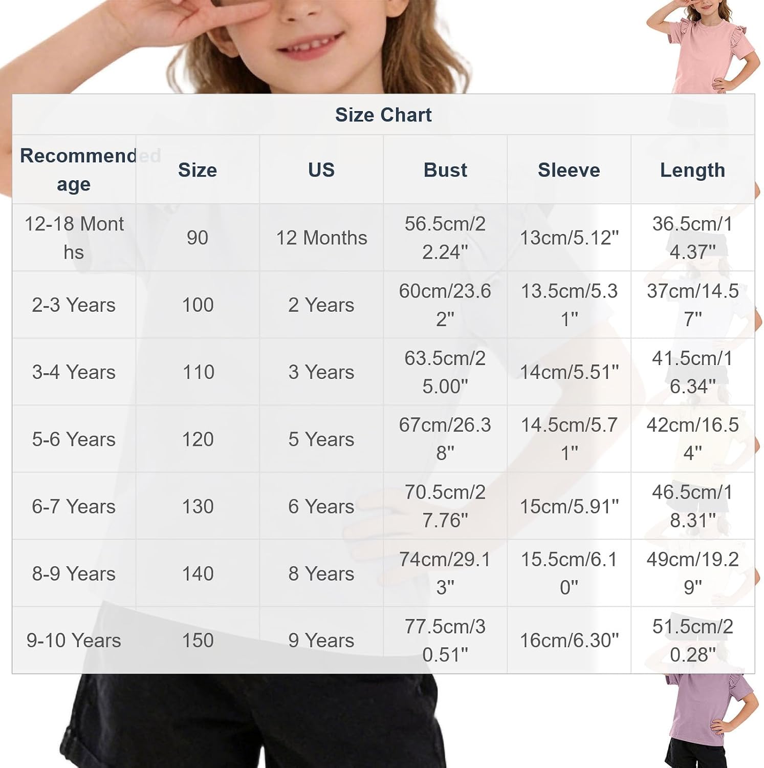 Girls' Summer Shirts Cute Tops Ruffle Sleeve Crew Neck Tops Casual Loose Fit Tees Cotton Solid Color Blouse