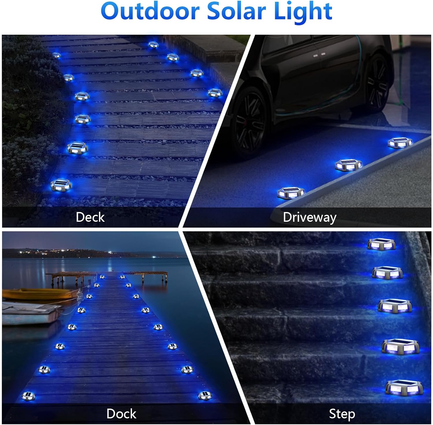 T-SUN Solar Driveway Lights Outdoor 12 Pack, Waterproof Deck Lights LED Blue Driveway Marker Light for Step Garden Sidewalk Stair Ground Pathway