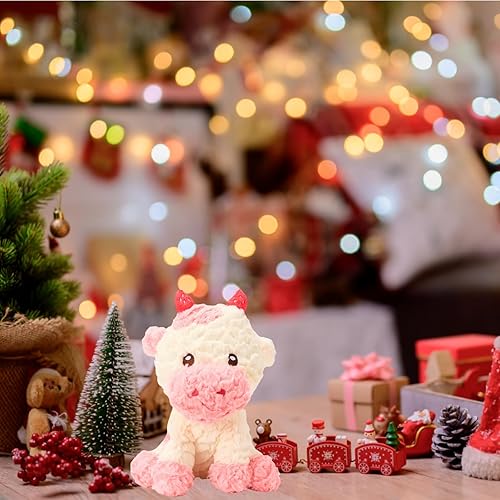 Miniatura 5 de ANICCO LAB Animal de peluche de vaca de fresa rosa, lindos juguetes de peluche de vaca sentada, animales de peluche suaves para niñas, niños y