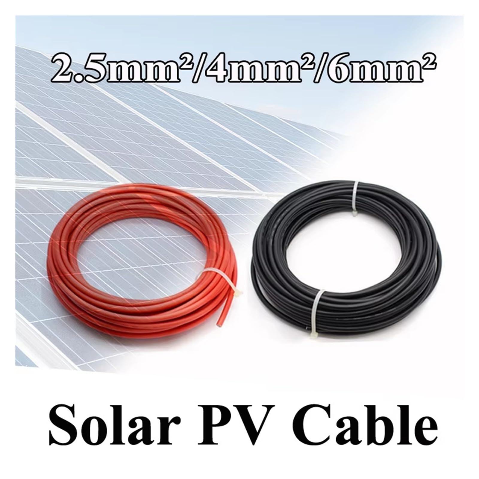 Solar-Kabel Photovoltaik-Kabelverlängerung, Solar-Photovoltaikkabel, verzinnter Kupferdraht, for den Außenbereich, schwarz, 8–16 AWG, 1,5–10 mm², 1–30 Meter(10 Awg-6mm2,30m 98.4ft)