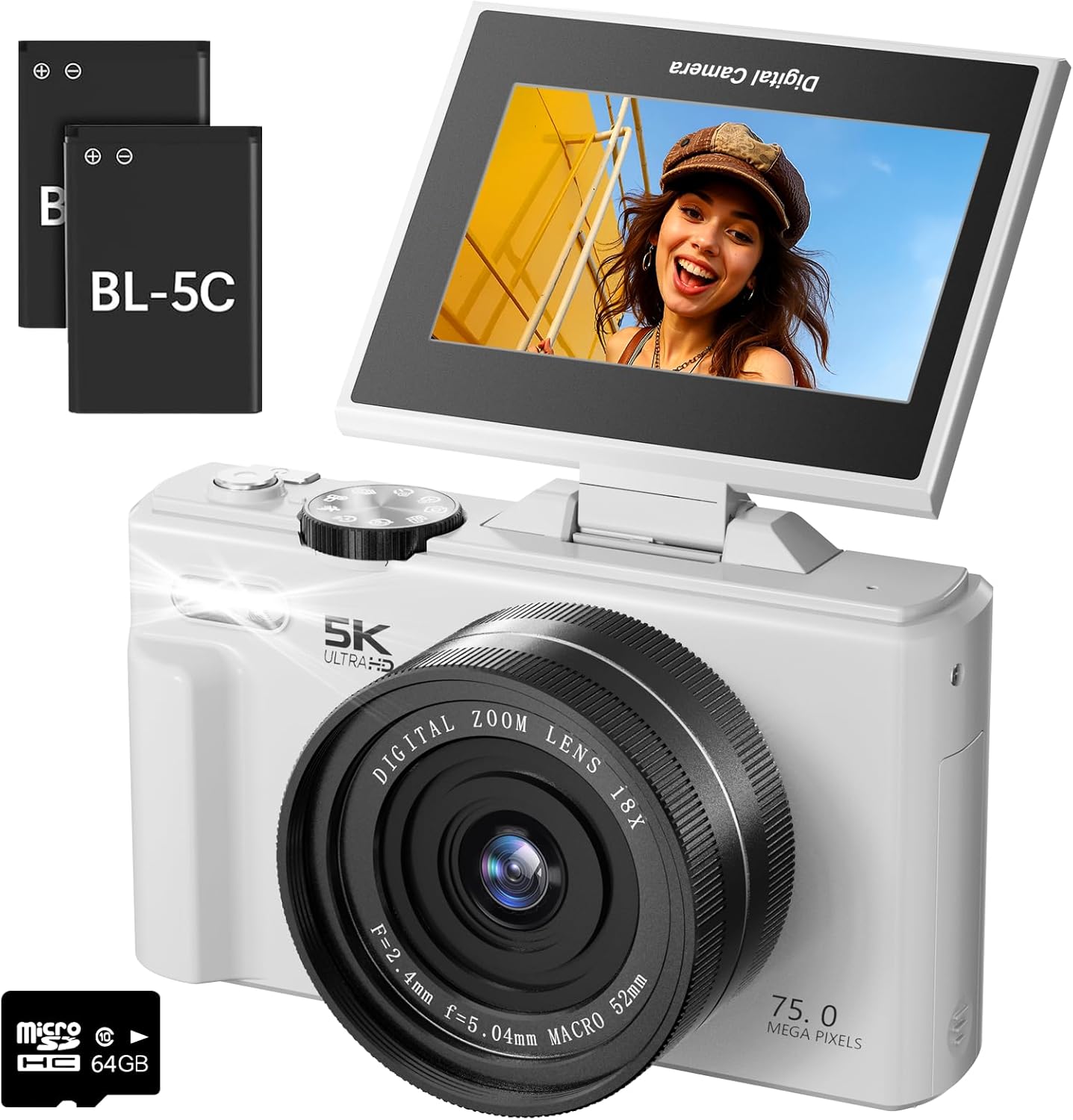 5K Digital Camera for Photography – 75MP Autofocus...