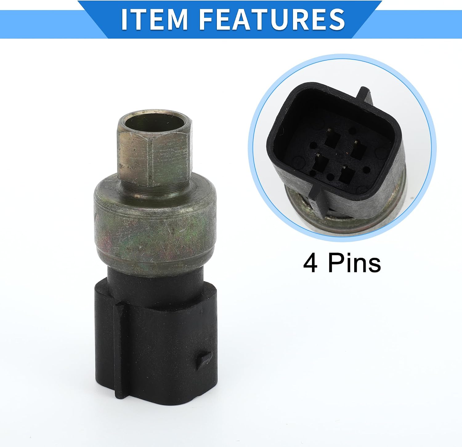 Motoforti A/C Pressure Sensor, Engine Air Conditioning Refrigerant Pressure Transducer, for Ford E450 Escape for Mustang Taurus, Metal, Black