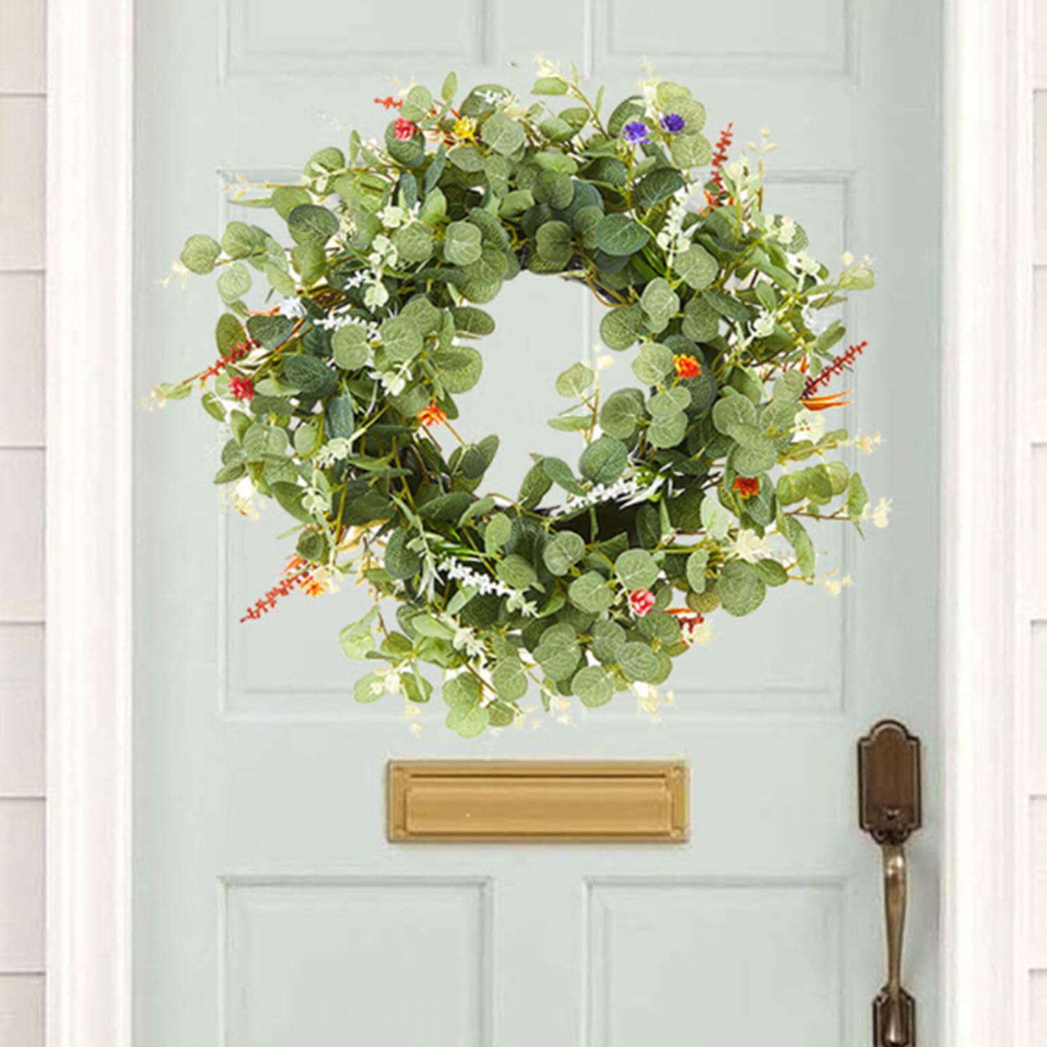 Christmas wreaths, 18 Inch, for Home, Farmhouse Decor with Eucalyptus Leaves,Rose, Big Berries(Color 5)
