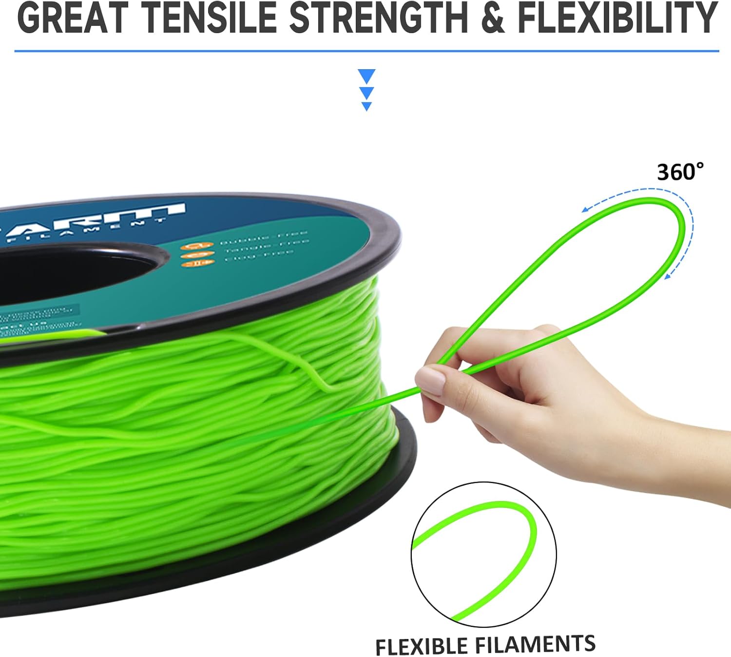 GIANTARM 3D Printer Filament 1kg,Tansparent Blue TPU and Green TPU 1.75mm Dimensional Acuuracy +/-0.03mm,1080 Feet Per Roll,Vacuum Packaging