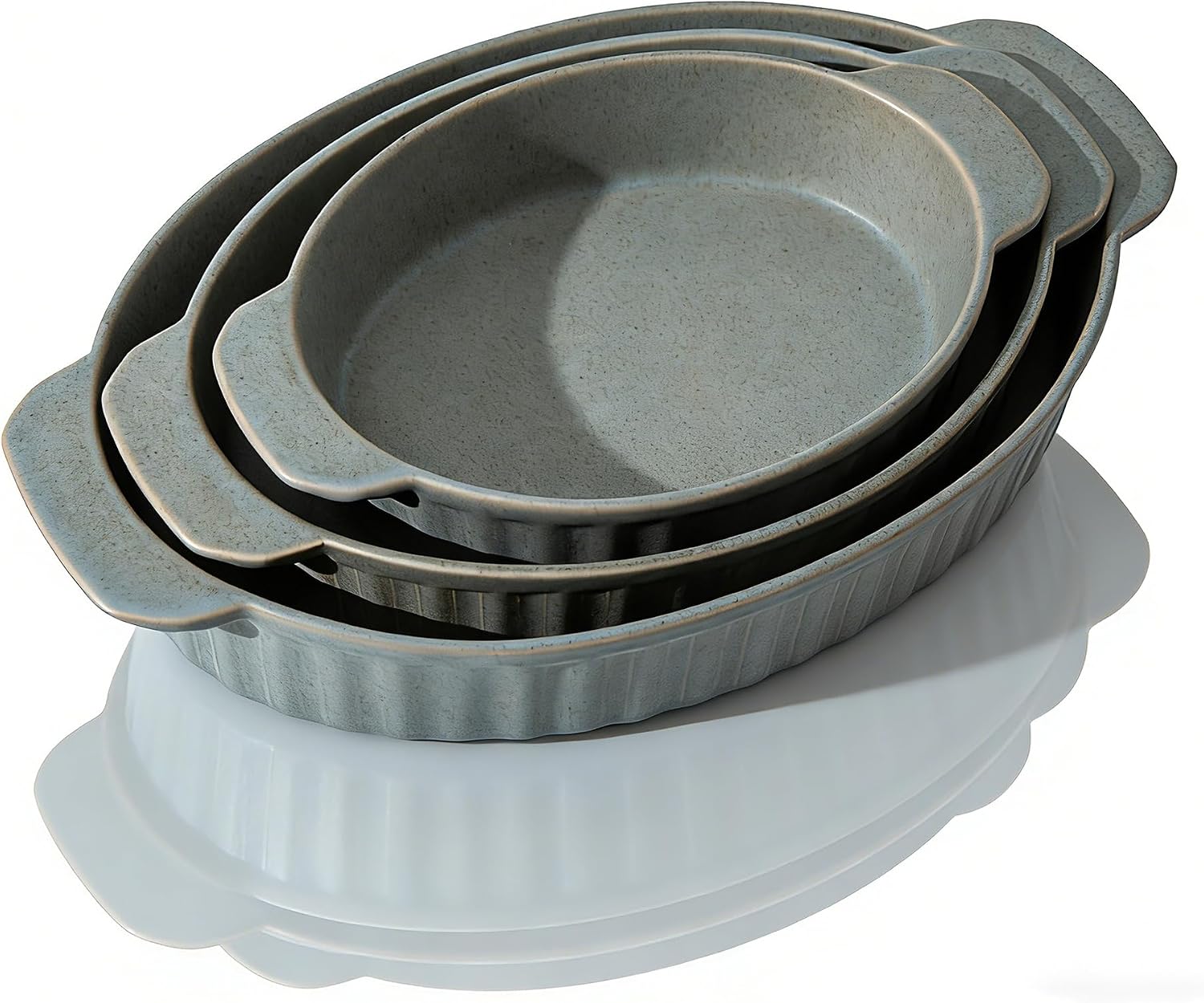 Ceramic Baking Dishes Set of 3, Casserole Dishes for Oven, Oval Deep Lasagna Pans Cookware Set with Handles, (1.7QT/2.5QT/4.0QT) Baking Pans for Wedding Gift, Cyan Home Decor for Mom Gift