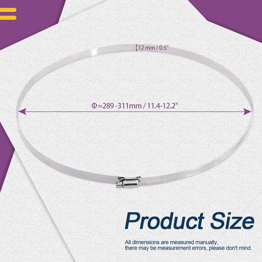 Swpeet 15Pcs 11.5-12inch (289-311mm) Hose Clamp 304 Stainless Steel Adjustable Range Worm Gear Hose Clamp Fuel Line Clamp Perfect for Plumbing Automotive and Mechanical Applications - Image 3