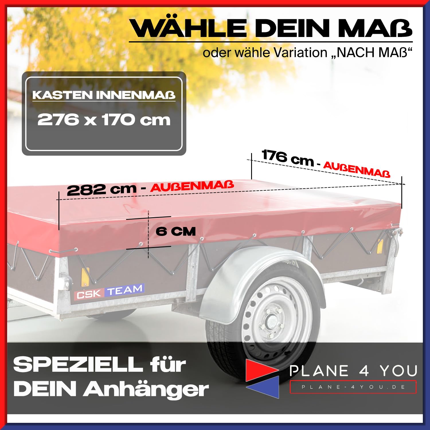 Hochwertige Anhängerplane 282 x 176 x 6 cm - Flachplane für Saris Anhänger - wasserdichte PVC Abdeckplane I Plane nach Maß - Bronzegrün - Matt - Oliv grün - Tarnplane - Bundeswehr