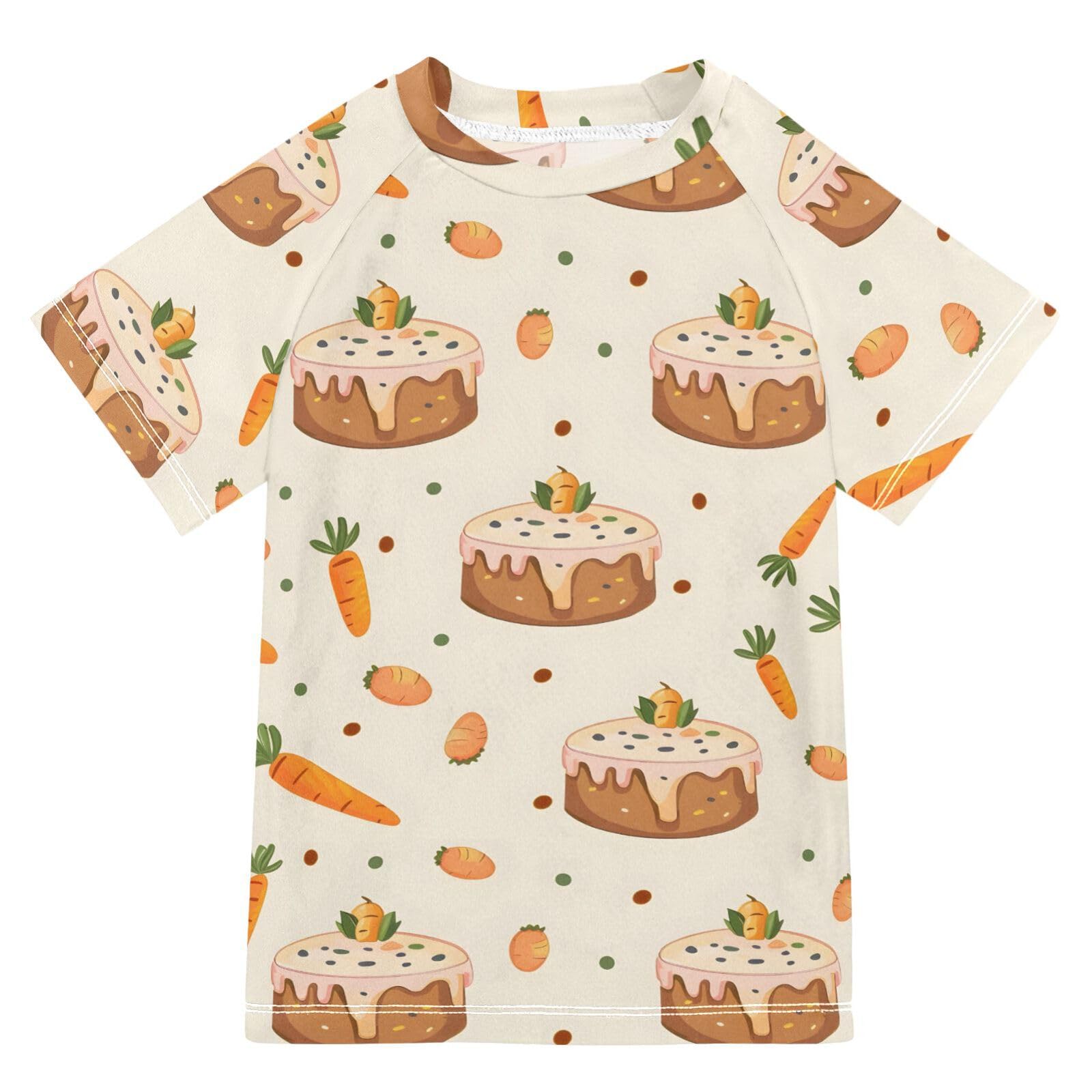 ALAZA Kids Rash Guard Boys Toddler Swim Shirts Short Sleeve Cake Carrot Print UPF 50+ 3T