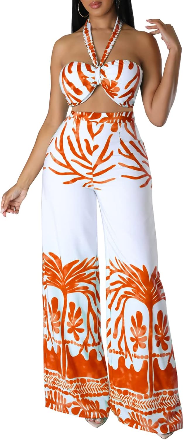 Two Piece Outfits for Women Sexy Elegant Top Long Straight Pants Swimwear Sets Coverups Vacation Beach