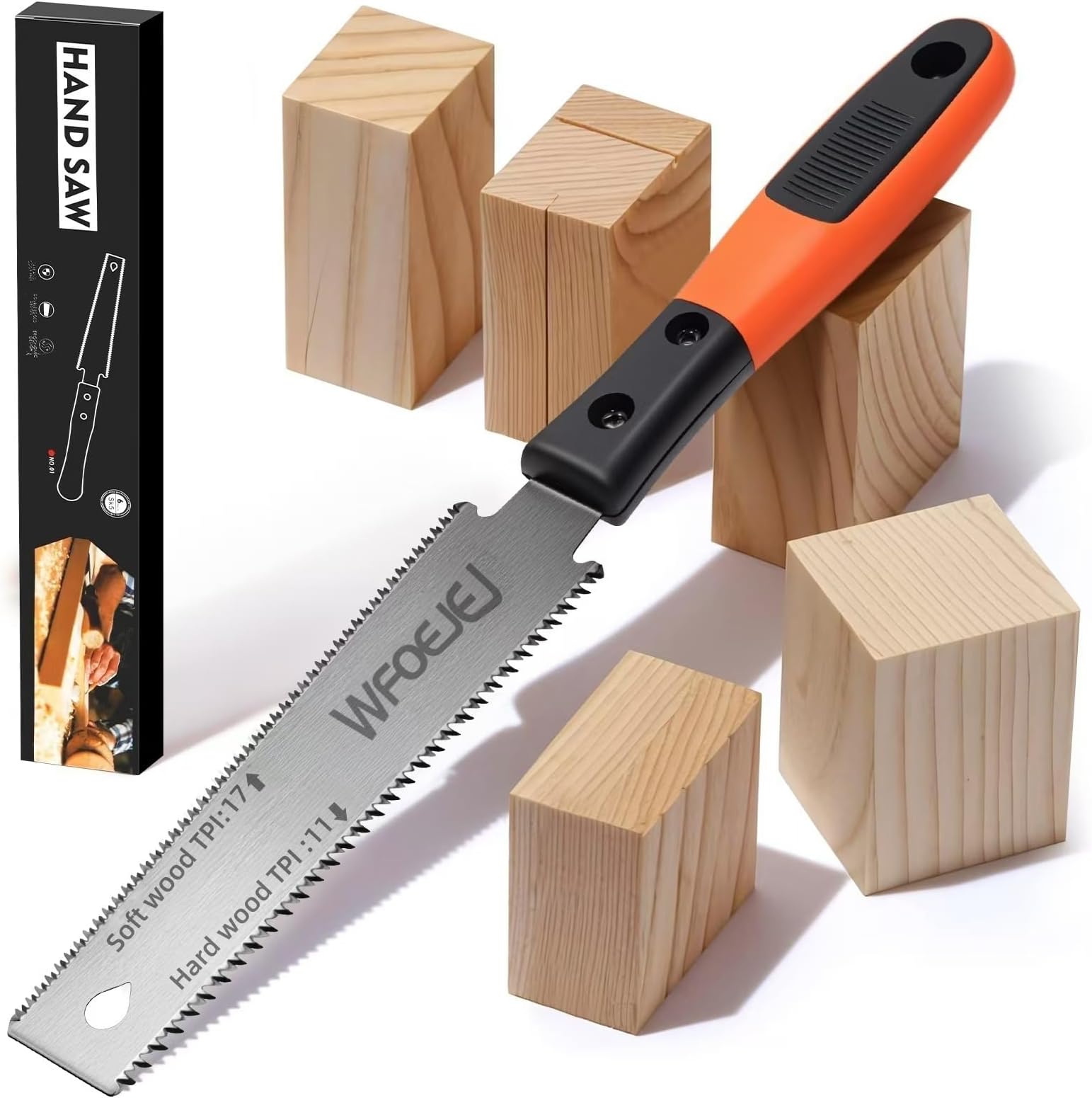 Japanese Hand Saw, 6-Inch Double-Edge Pull Saw, SK5 Flexible Blade,11/17 TPI Blade with Soft Grip Handle for Hardwood & Softwood Woodworking (Japanese Hand Saw)