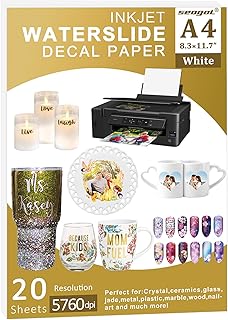 Seogol Waterslide Decal Paper for Inkjet Printers, 20 Sheet A4 Size White Water Slide Paper Transfer Printable for DIY Decals Gift Crafts Ceramics Candles and Custom Tumblers (White)
