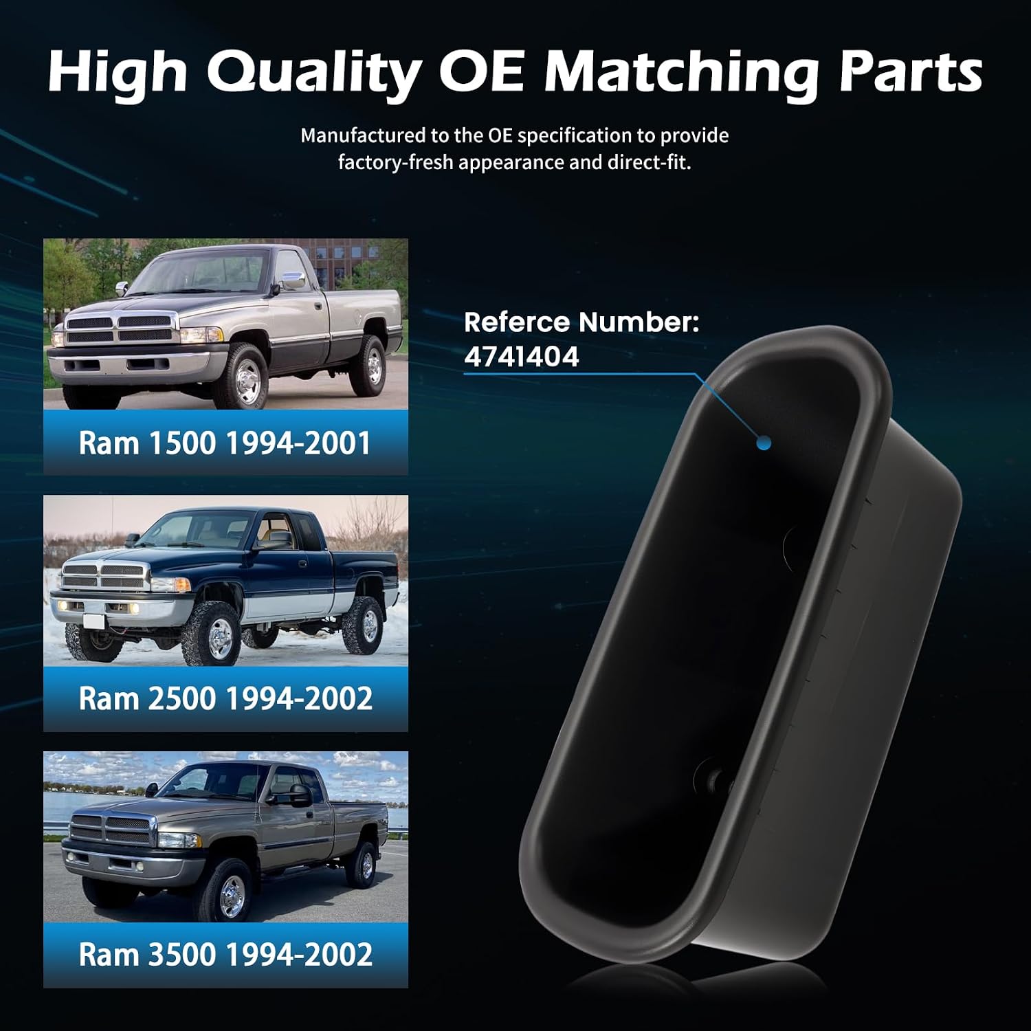 Front Door Pull Handle Cup Panel Armrest Cups Fit for Ram 1500 2500 3500 1994-2002 Driver and Passenger Side Replaces 4741404 4741405