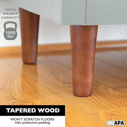 Miniatura 5 de Ilyapa Pies de madera para muebles, juego de 4 patas de repuesto cónicas marrones de 6 pulgadas para sofás, sillas, sofás biplazas, otomanas,