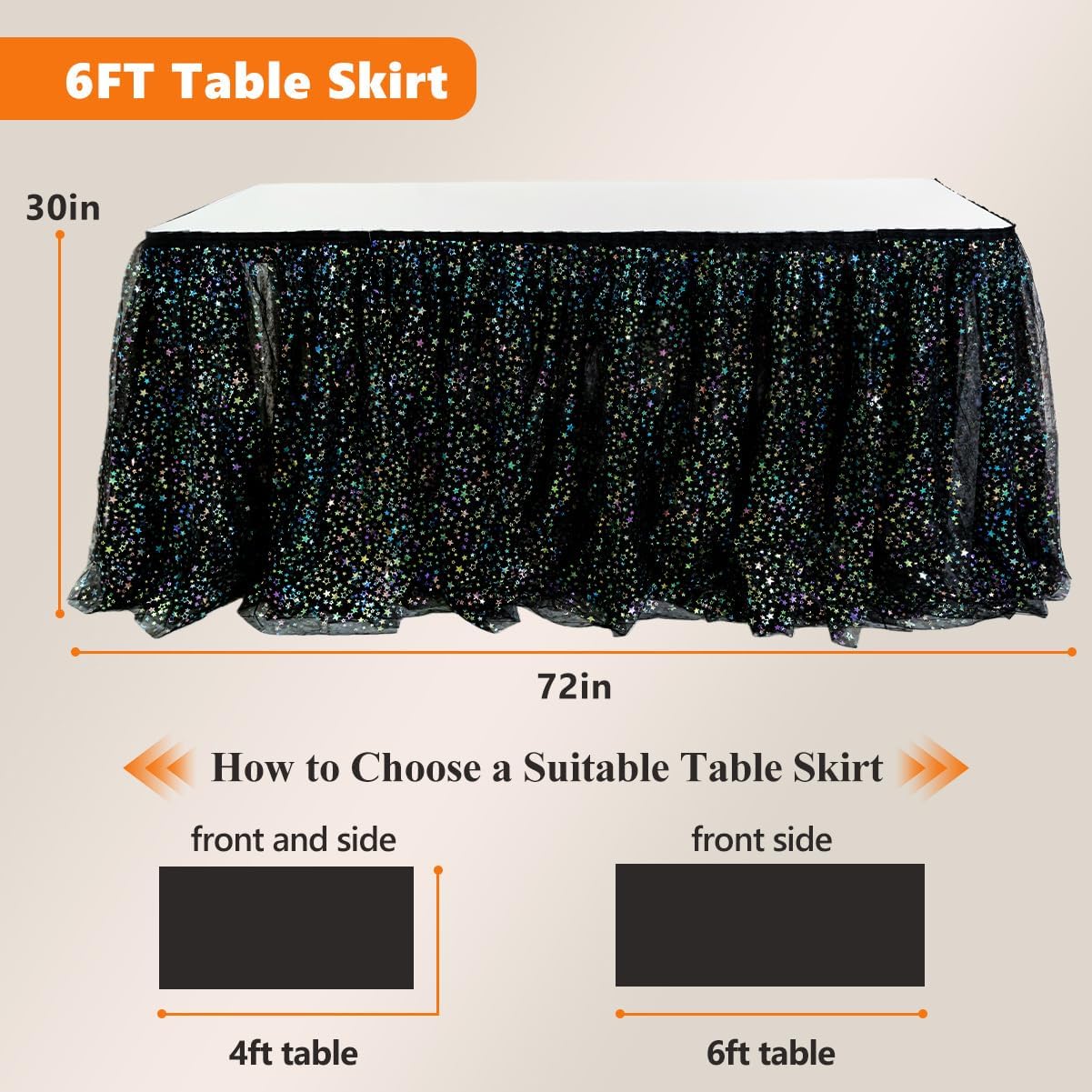 Black Star Tulle Table Skirt 6ft Chiffon Tablecloth for Birthday Party Decorations Baby Shower Girls Parties Cake Dessert Table Decorations 2 Pack