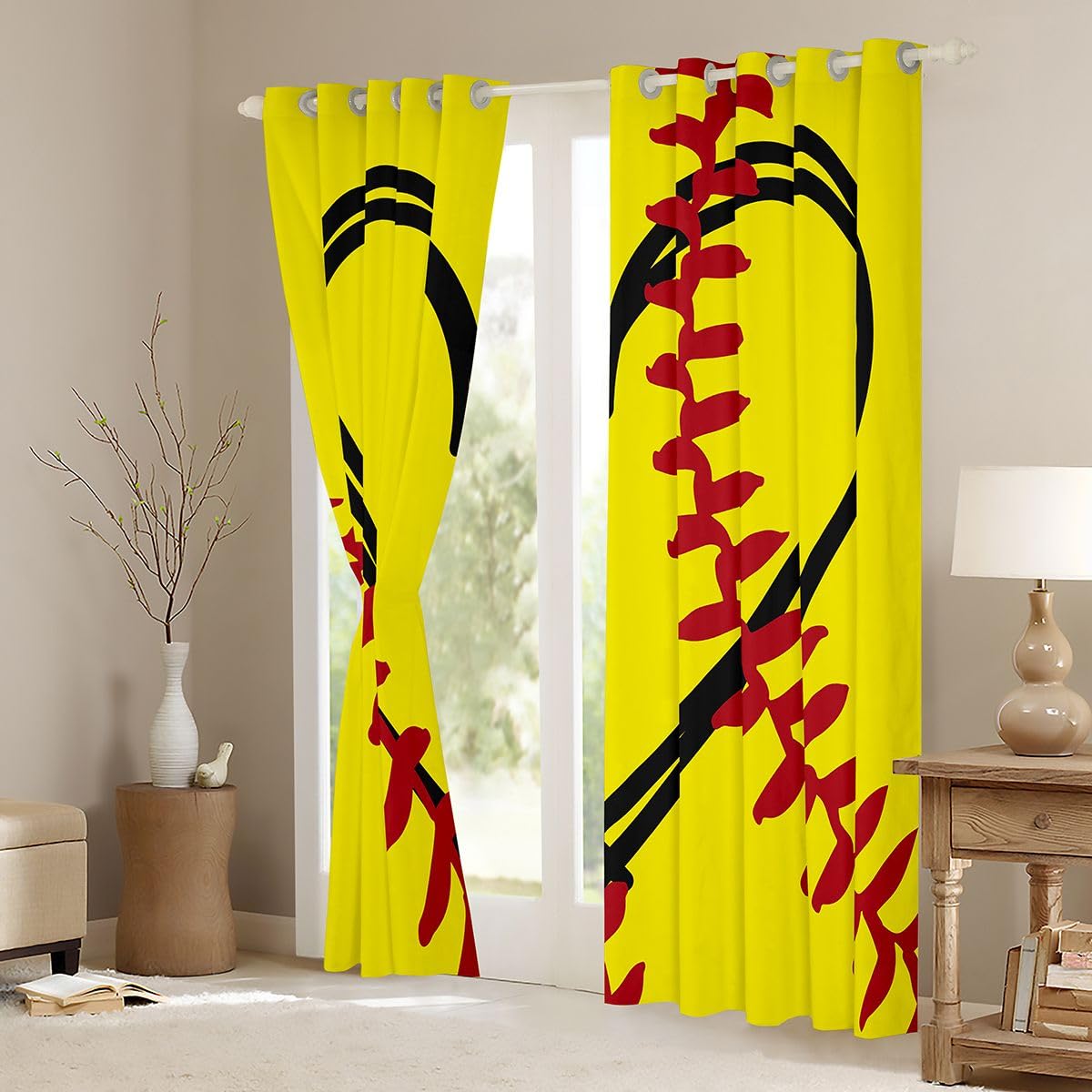 Voilage fenetre et rideau occultant 140x245 cm salon design softball sport
