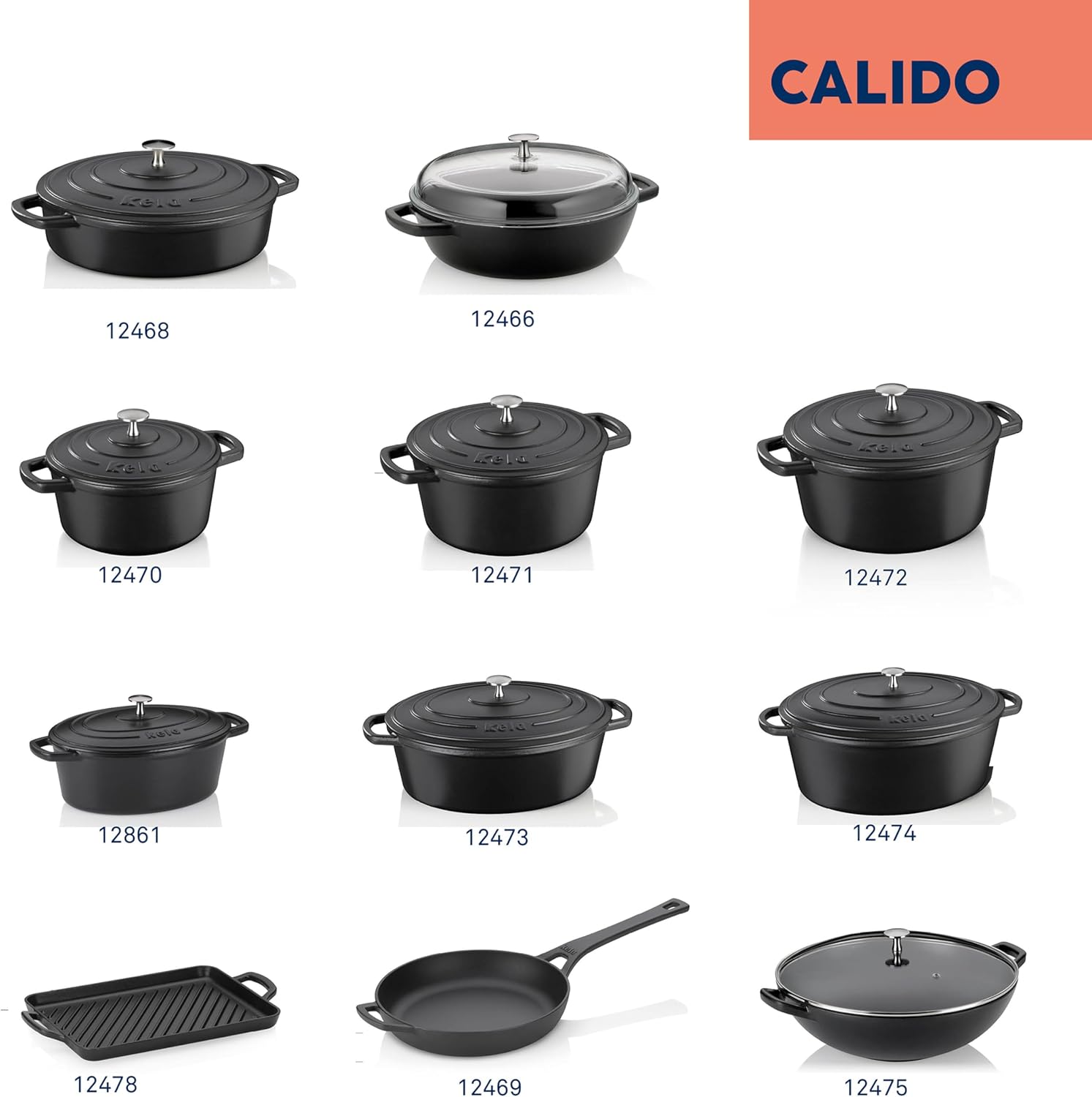 kela CALIDO Cast Iron Oval Casserole Dish 4 Litres Dutch Oven Induction Cast Iron Roasting Dish with Lid Cast Iron Pot Baking Bread Enamelled Black