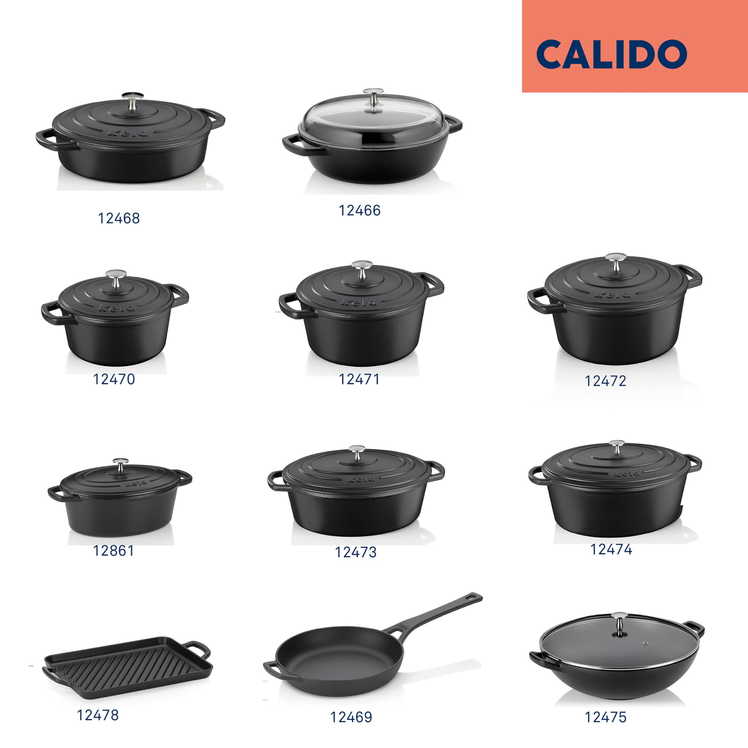 kela Cocotte en fonte ovale 4 litres, Dutch Oven CALIDO, Cuve en fonte à induction avec couvercle, émaillée, noire