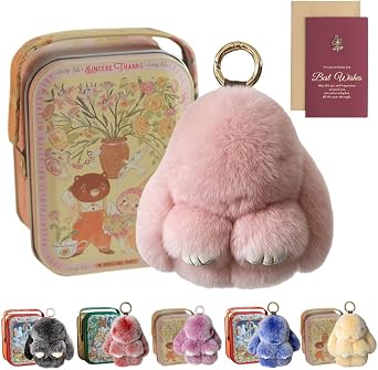 Bunny Keychain, Soft Bunny Keychain With Exquisite Tin Box Greeting Cards, Cute Bunny Keychain Women Girl