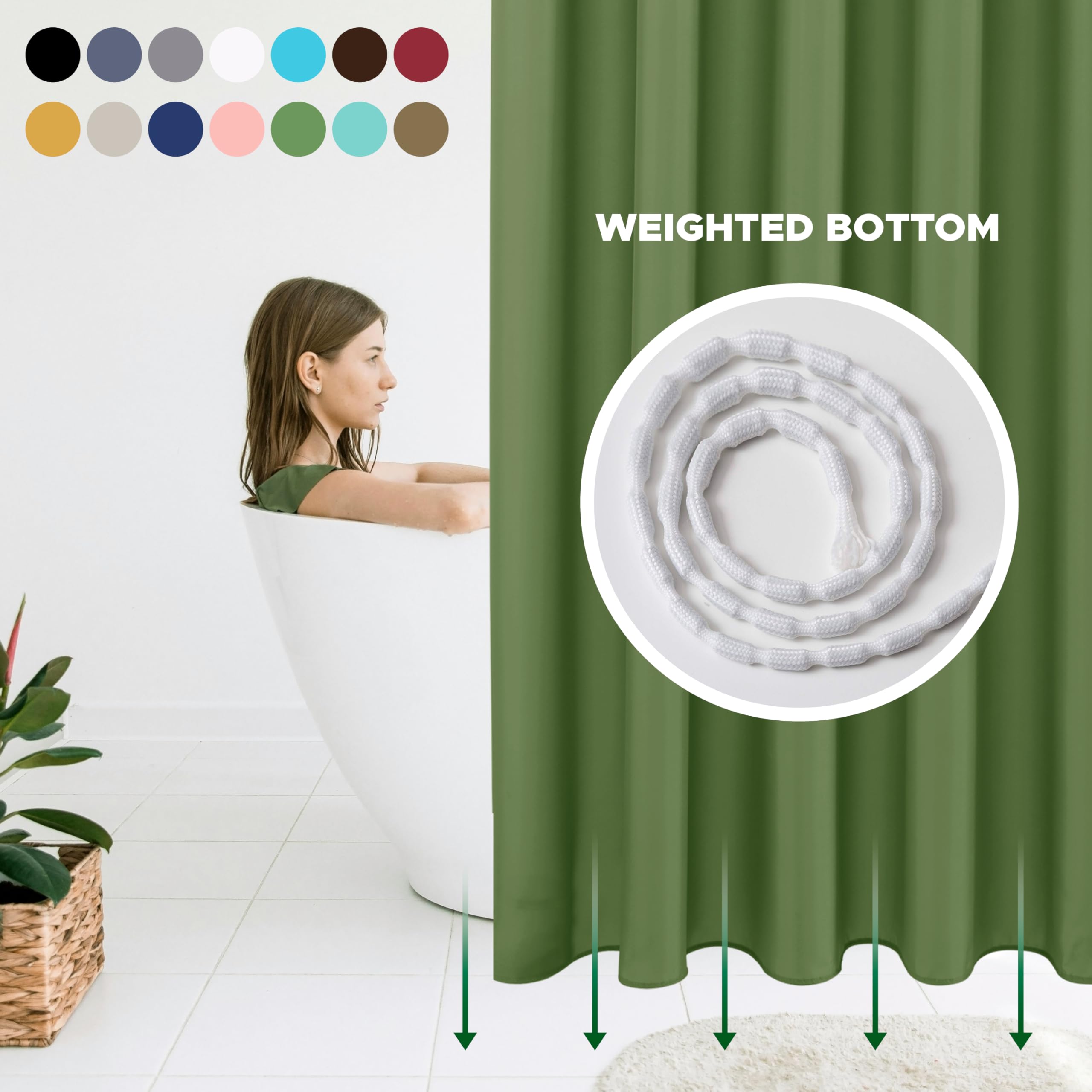 Biscaynebay Fabric Shower Curtain Liners Water Resistant Bathroom Curtain Liner 72 by 72 Inches Sage, W 72" x L 72" (1 Panels) - Image 3