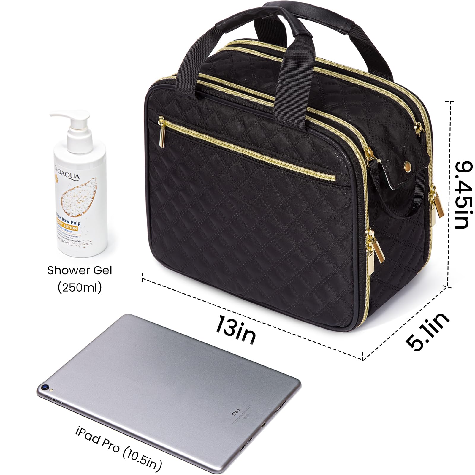 Borsa cosmetica da viaggio a scacchi con scomparti per gioielli, articoli da toeletta, cosmetici