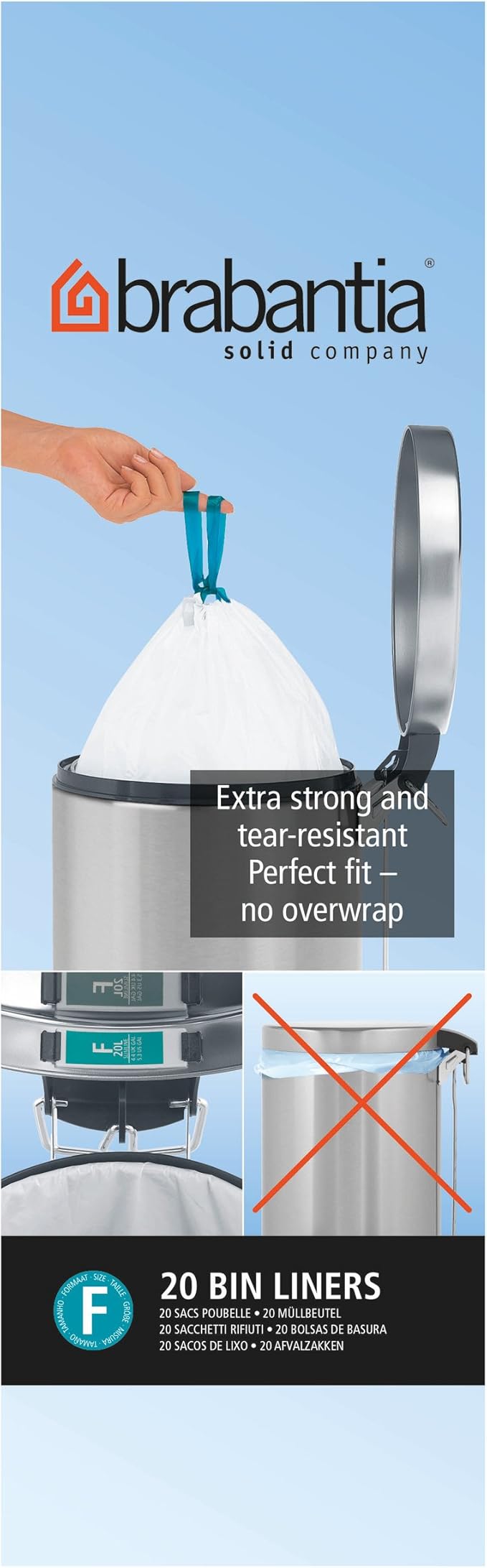 Brabantia Trash Bags, 4.3 gallon/20 Liter, Size F Slimline 245305