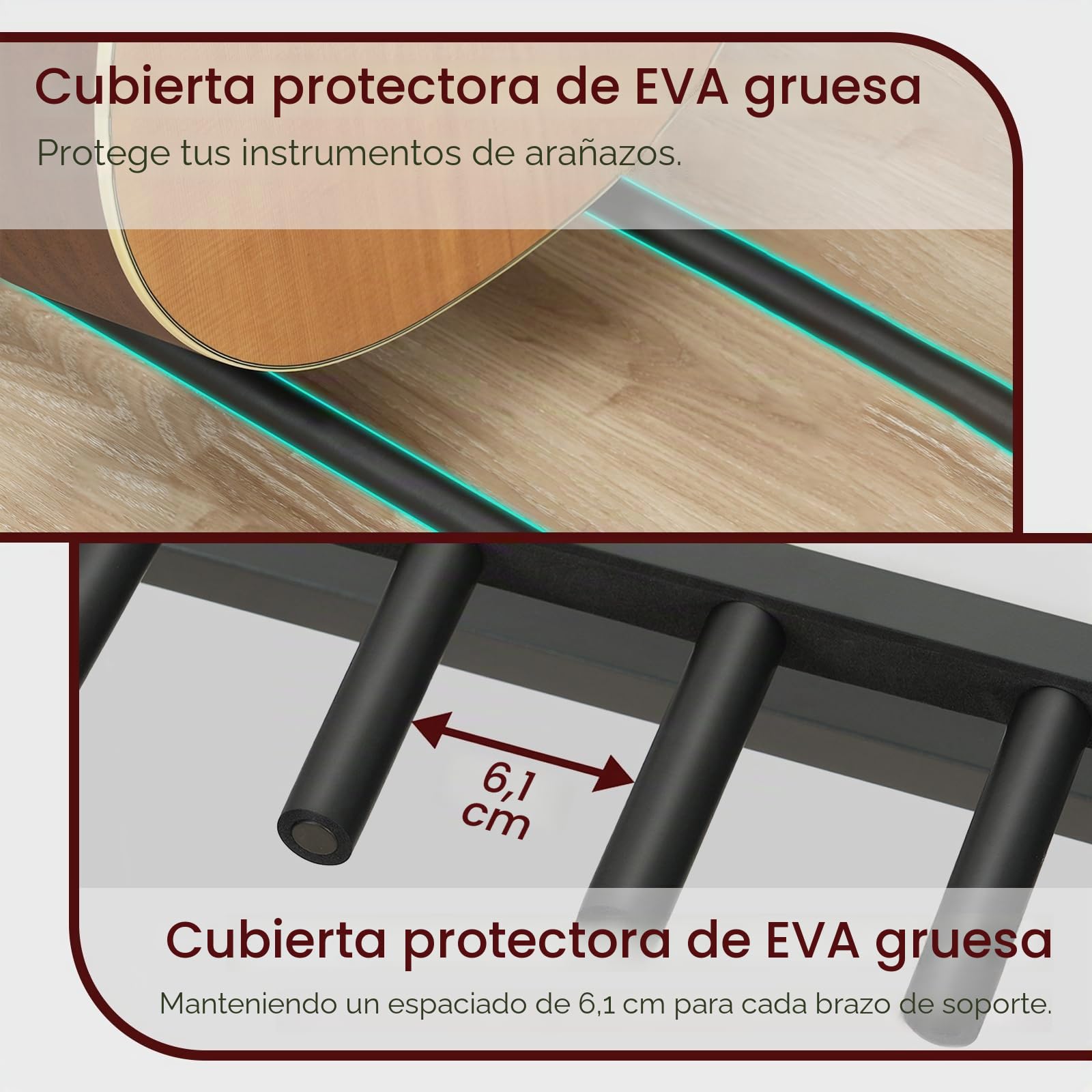 MAHANCRIS Soporte de Guitarra, Estantería para 7 Guitarras de Dos Niveles, para Guitarra Acústica, Guitarra Eléctrica, Bajo, Ukelele, Banjo, Revestimiento Protector de EVA, Gris AGSHG6701