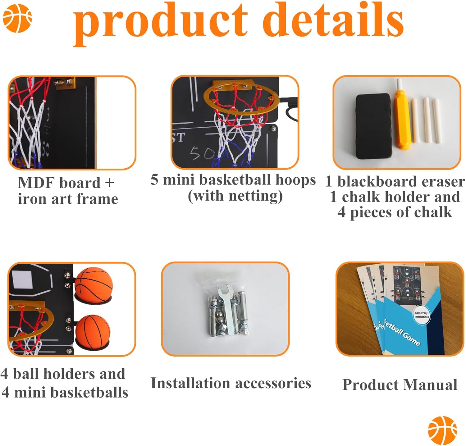 Extra Large Wall-Mounted Iron Basketball Hoop Decor 28.6x22.4in Metal Board Game Indoor Sports Game Gameroom Decor Unique Wall Art Housewarming Gift Family Night Wall Games Play on Wall Black