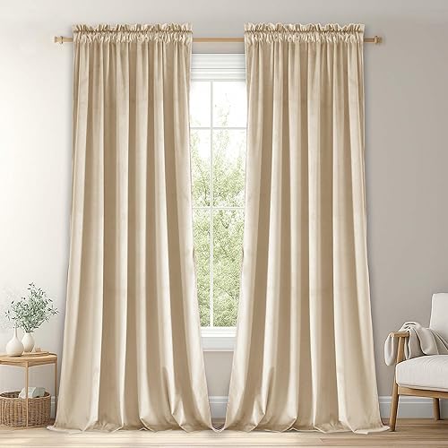 Miniatura 64 de Cortinas de terciopelo JIUZHEN, cortinas opacas suaves de terciopelo retro para dormitorio, cortinas elegantes con reducción de ruido y Rosa