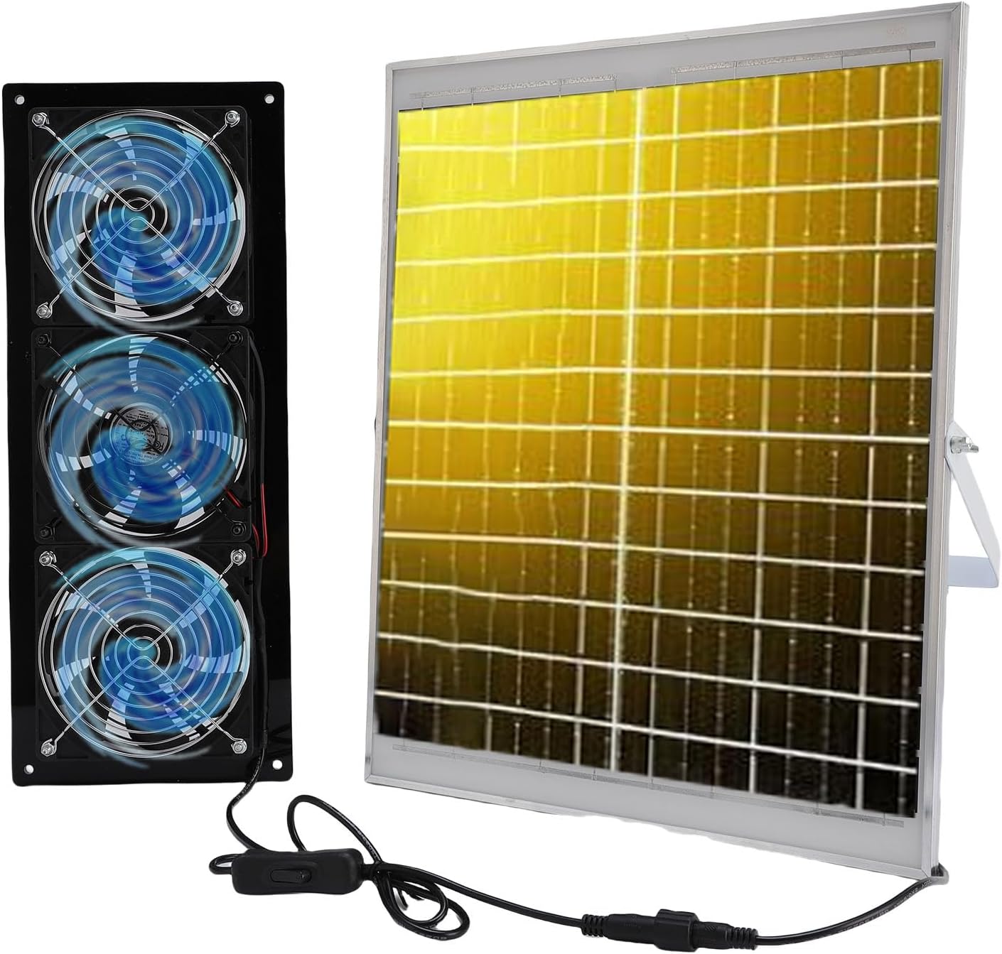 EVGATSAUTO Solar Powered 3 Fan Kit High Speed Ventilation for Greenhouse Shed Dehumidifier Small Chicken Coops Pet Houses